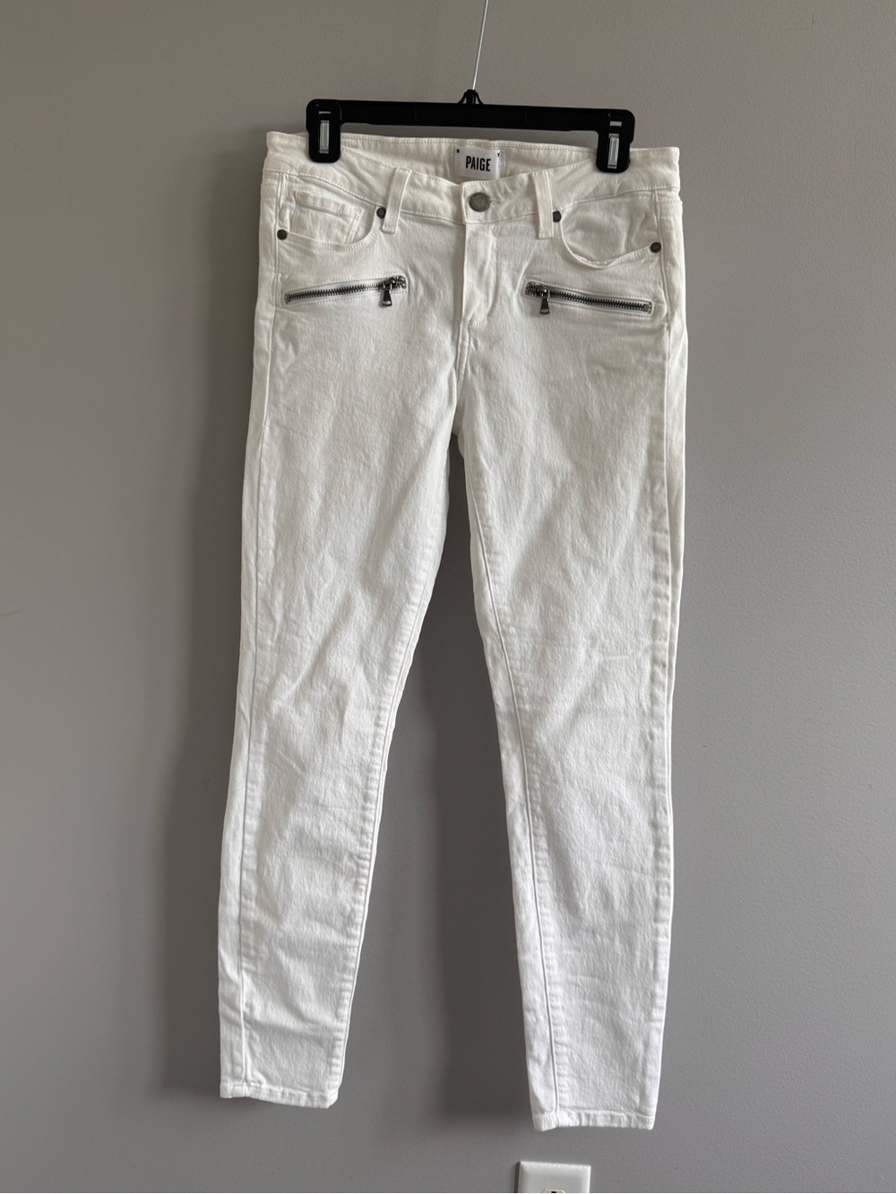 PAIGE Indio Zip White Skinny Jeans Women's Size 29 Moto Stretch Denim